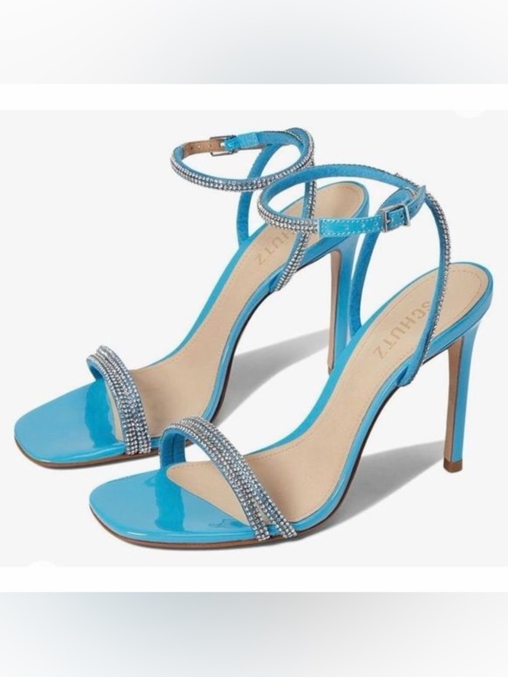 Schultz Sky Blue Crystal Ankle-Strap Stiletto Sandals